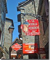 Hotels and restaurants in the narrow streets of Mont St Michel